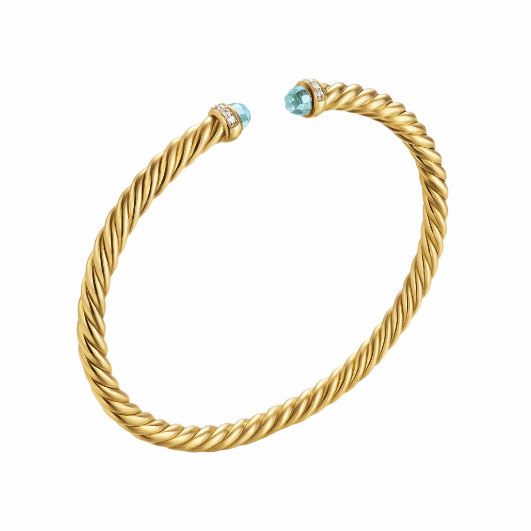 Cablespira® Flex Bracelet 18K Yellow Gold with Aquamarine and Diamonds, 4mm