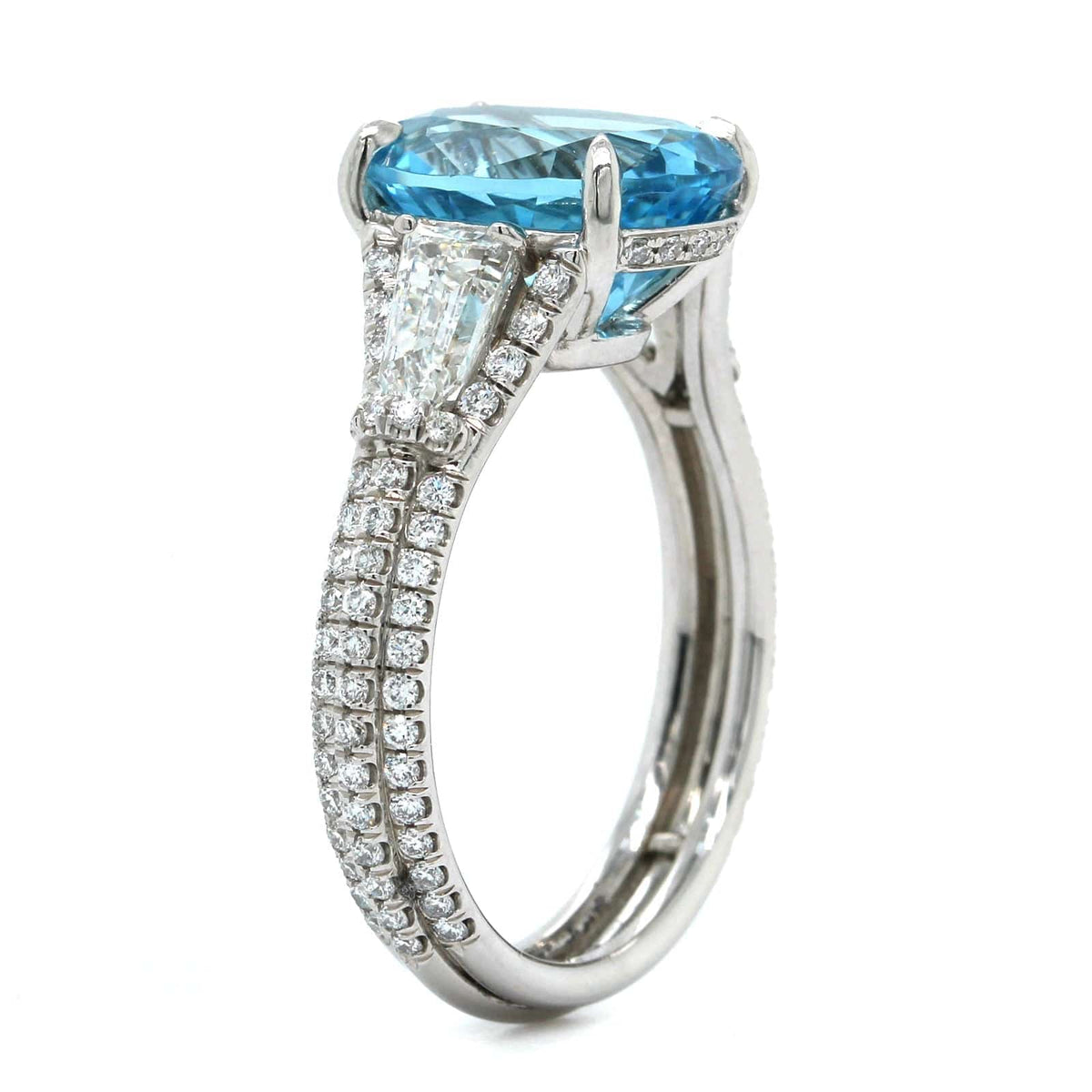 Platinum Oval Aquamarine and Diamond Ring