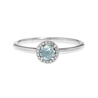 14K White Gold Round Aquamarine and Diamond Halo Ring