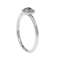 14K White Gold Round Aquamarine and Diamond Halo Ring