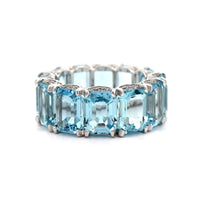 Eclat Jewels 18K White Gold Aquamarine and Diamond Eternity Ring