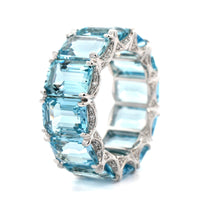 Eclat Jewels 18K White Gold Aquamarine and Diamond Eternity Ring