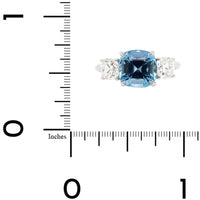 Platinum 3 Stone Cushion Aquamarine and Diamond Ring