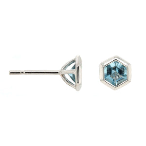 18K White Gold Aquamarine Hexagon Stud Earrings