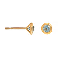 18K Yellow Gold Round Aquamarine Stud Earrings