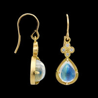 Adel Chefridi 18K Yellow Gold Estate Rainbow Moonstone and Diamond Earrings