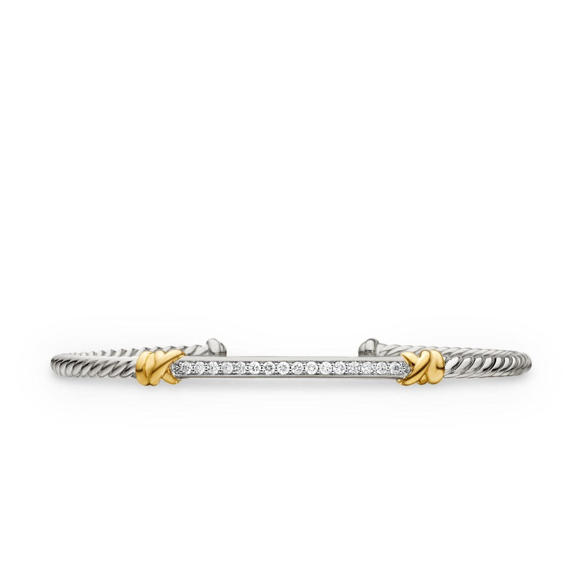 Petite Helena Classic Cable Station Bracelet in Sterling Silver with 18K Yellow Gold with Diamonds, 3mm