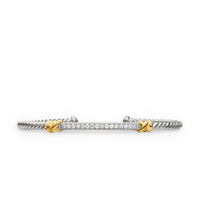 Petite Helena Classic Cable Station Bracelet in Sterling Silver with 18K Yellow Gold with Diamonds, 3mm