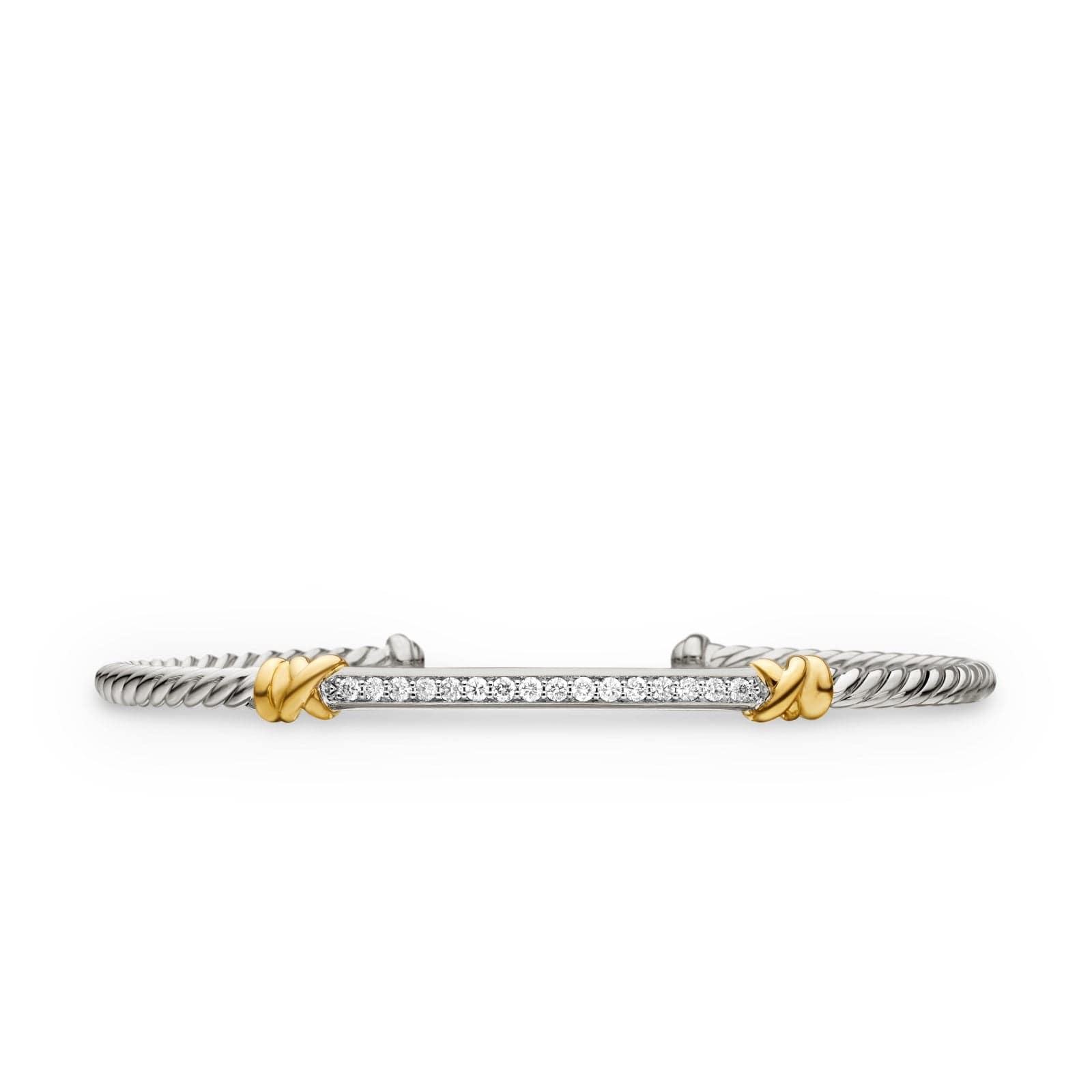 Petite Helena Classic Cable Station Bracelet in Sterling Silver with 18K Yellow Gold with Diamonds, 3mm