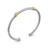 Petite Helena Classic Cable Station Bracelet in Sterling Silver with 18K Yellow Gold with Diamonds, 3mm