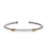 Petite Helena Classic Cable Station Bracelet in Sterling Silver with 18K Yellow Gold with Diamonds, 3mm