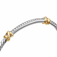 Petite Helena Classic Cable Station Bracelet in Sterling Silver with 18K Yellow Gold with Diamonds, 3mm