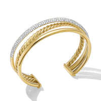 Pavé Crossover Three Row Cuff Bracelet in 18K Yellow Gold with Diamonds
