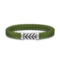 Chevron Bracelet Green Rubber with Sterling Silver, 9mm