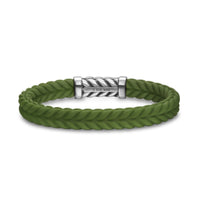Chevron Bracelet Green Rubber with Sterling Silver, 9mm