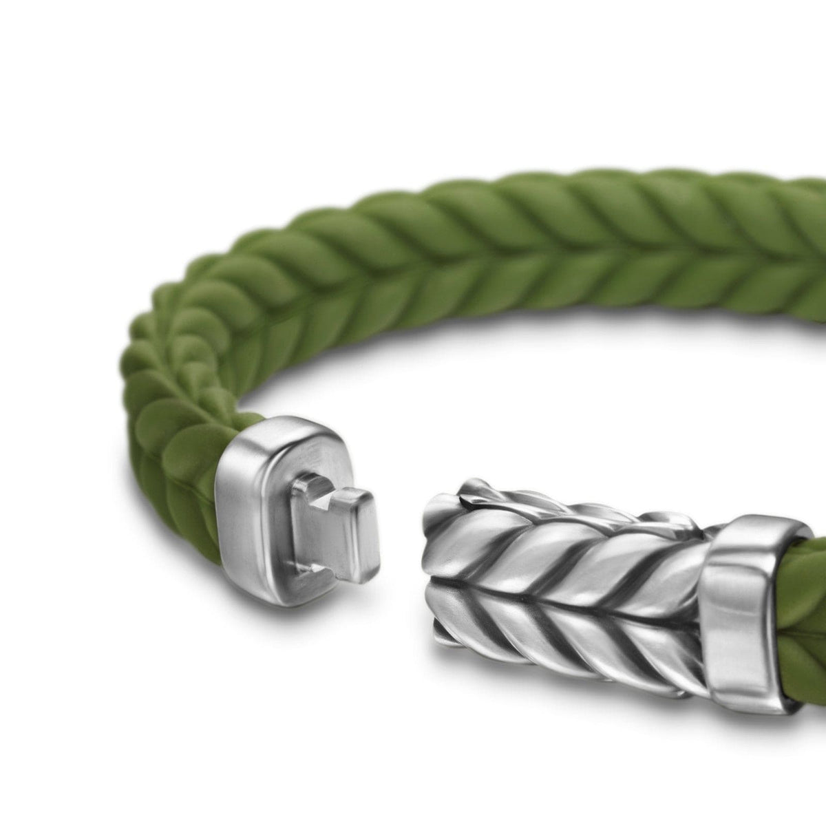 Chevron Bracelet Green Rubber with Sterling Silver, 9mm