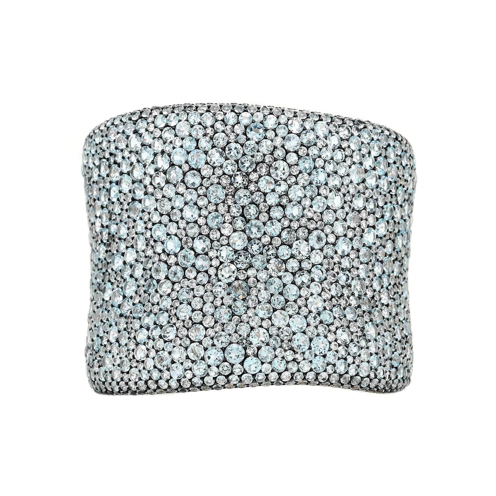 Etho Maria 18K White Gold Pave Set Blue Topaz Cuff Bracelet