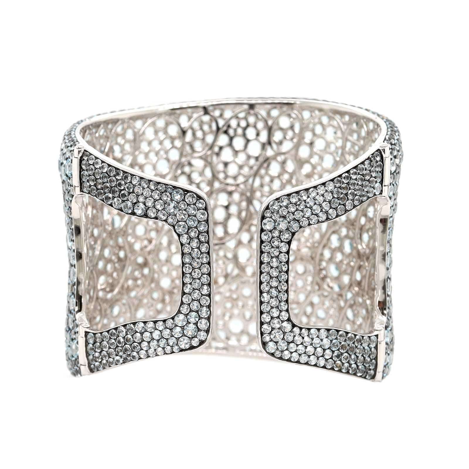 Etho Maria 18K White Gold Pave Set Blue Topaz Cuff Bracelet