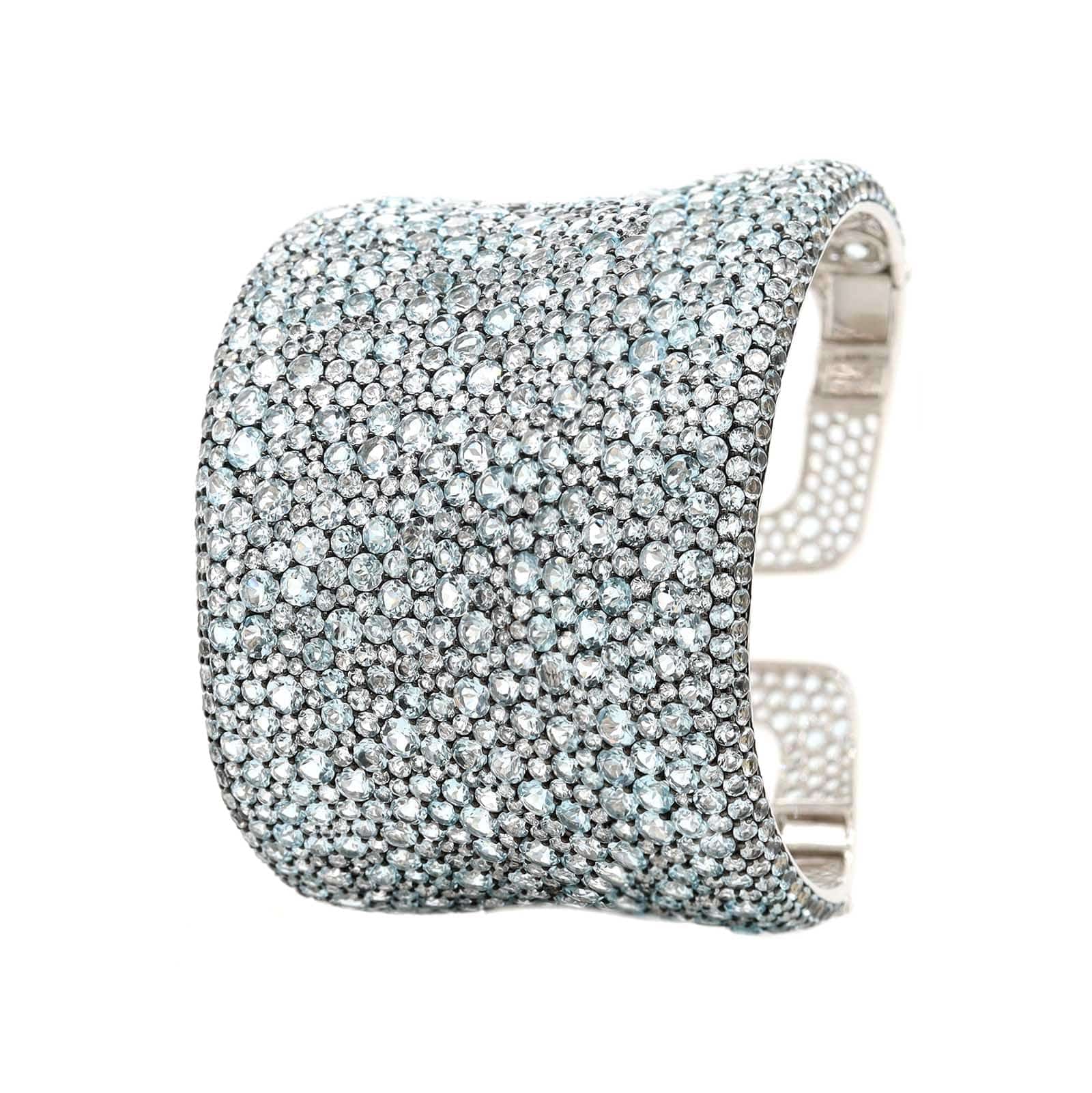 Etho Maria 18K White Gold Pave Set Blue Topaz Cuff Bracelet