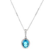 14K White Gold Blue Topaz Pendant Necklace
