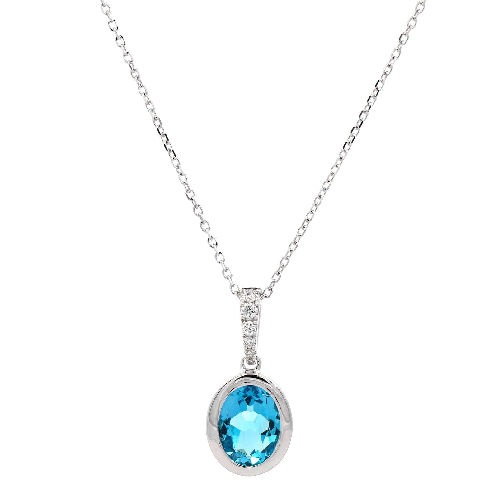 14K White Gold Blue Topaz Pendant Necklace