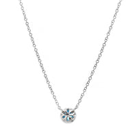 14K White Gold Blue Topaz and Diamond Halo Pendant Necklace