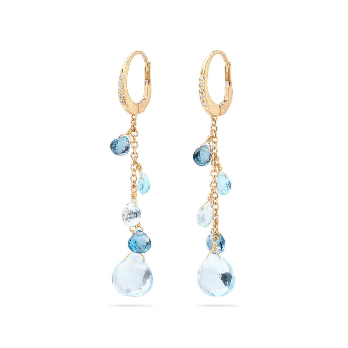 Marco Bicego 18K Yellow Gold Paradise Mixed Blue Topaz and Diamond Drop Earrings