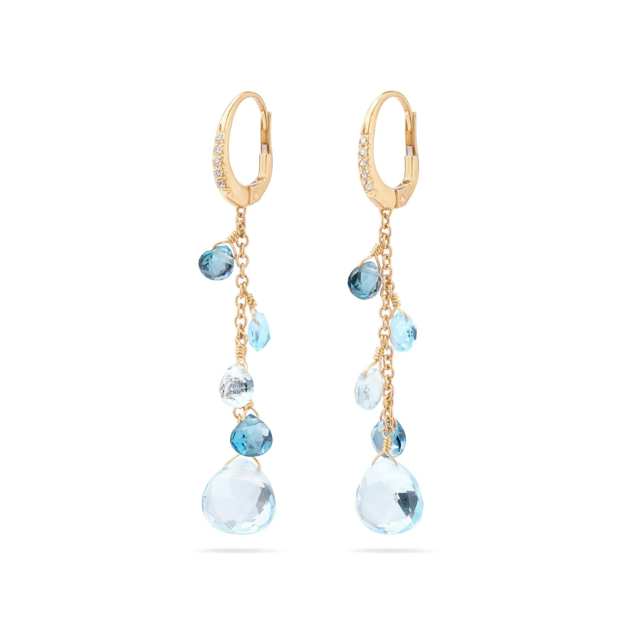Marco Bicego 18K Yellow Gold Paradise Mixed Blue Topaz and Diamond Drop Earrings