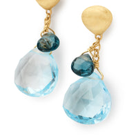 Marco Bicego Paradise 18K Yellow Gold Blue Topaz Double Drop Earrings