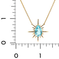 18K Yellow Gold Blue Topaz Diamond Pendant Necklace