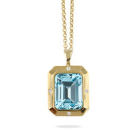 18K Yellow Gold Blue Topaz Diamond Pendant Necklace