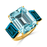18K Yellow Gold Sky Blue Topaz & Diamond Ring
