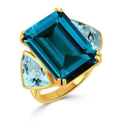 18K Yellow Gold Blue Topaz 3 Stone Ring