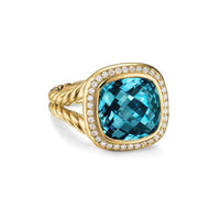 Albion® Ring 18K Yellow Gold with Hampton Blue Topaz and Diamonds, 11mm