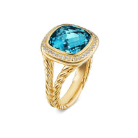 Albion® Ring 18K Yellow Gold with Hampton Blue Topaz and Diamonds, 11mm
