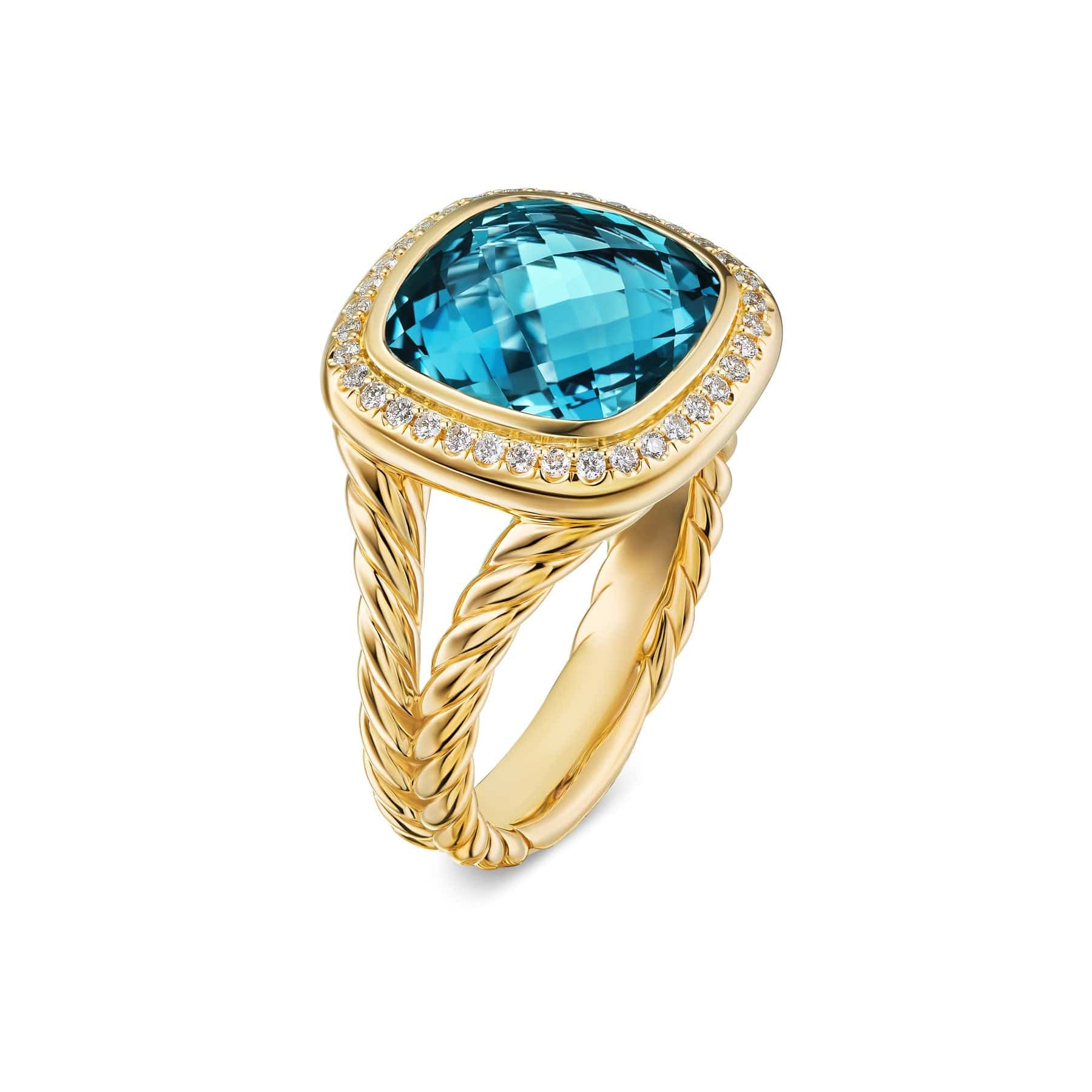Albion® Ring 18K Yellow Gold with Hampton Blue Topaz and Diamonds, 11mm