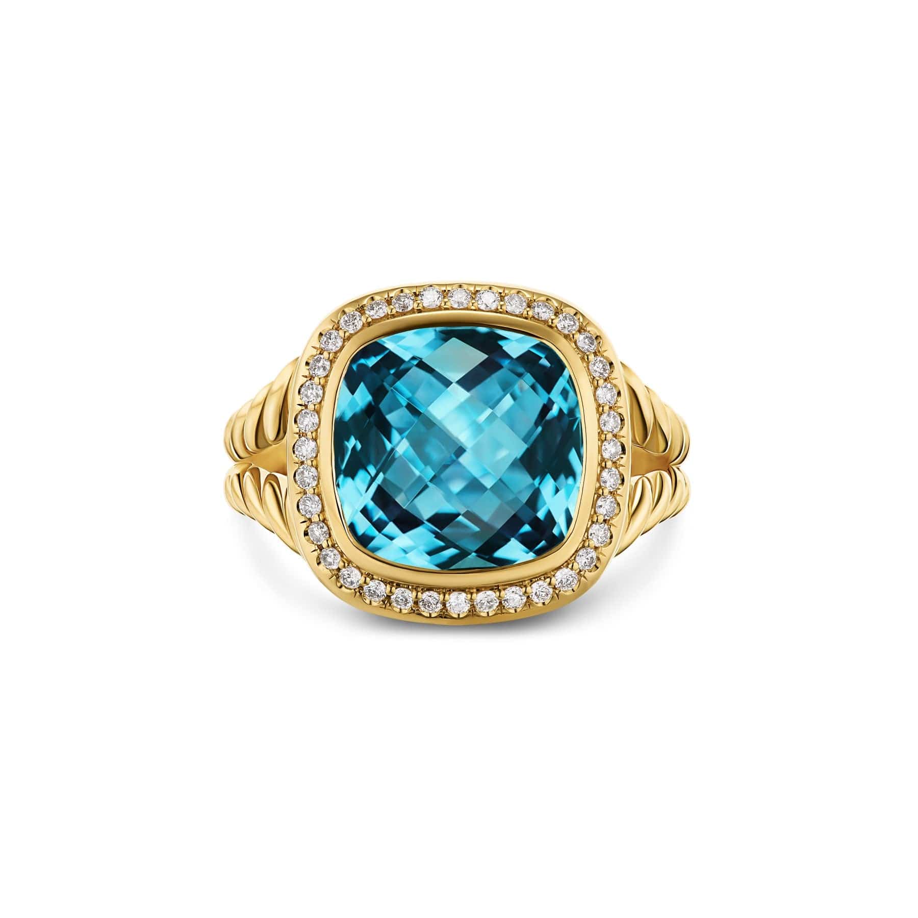 Albion® Ring 18K Yellow Gold with Hampton Blue Topaz and Diamonds, 11mm