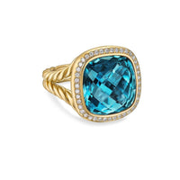 Albion® Ring 18K Yellow Gold with Hampton Blue Topaz and Diamonds, 15mm