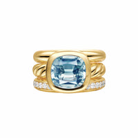 DY Mercer® Three Row Stone Ring 18K Yellow Gold with Sky Blue Topaz and Diamonds, 12mm
