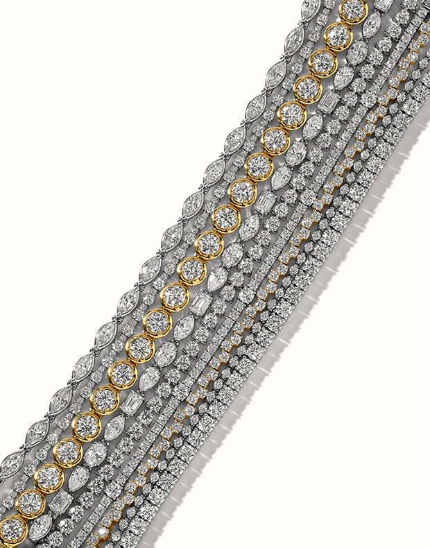 Close-up of a diamond bracelets on a white brackground