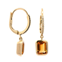 14K Yellow Gold Emerald Cut Citrine Earrings