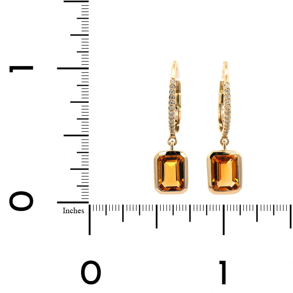 14K Yellow Gold Emerald Cut Citrine Earrings