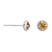 14K White Gold Citrine and Diamond Halo Stud Earrings