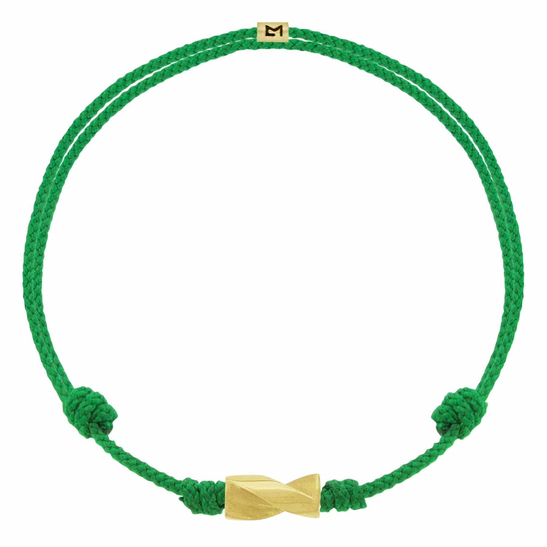 Luis Morais 14K Yellow Gold Drill Bit and Green Cord Bracelet