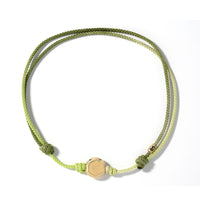 Luis Morais 14K Yellow Gold Small Hexagon Screw Disk and Green Ombre Cord Bracelet