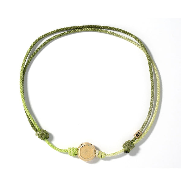 Luis Morais 14K Yellow Gold Small Hexagon Screw Disk and Green Ombre Cord Bracelet