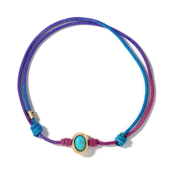 Luis Morais 14K Yellow Gold Oval Turquoise Bead and Rainbow Cord Bracelet