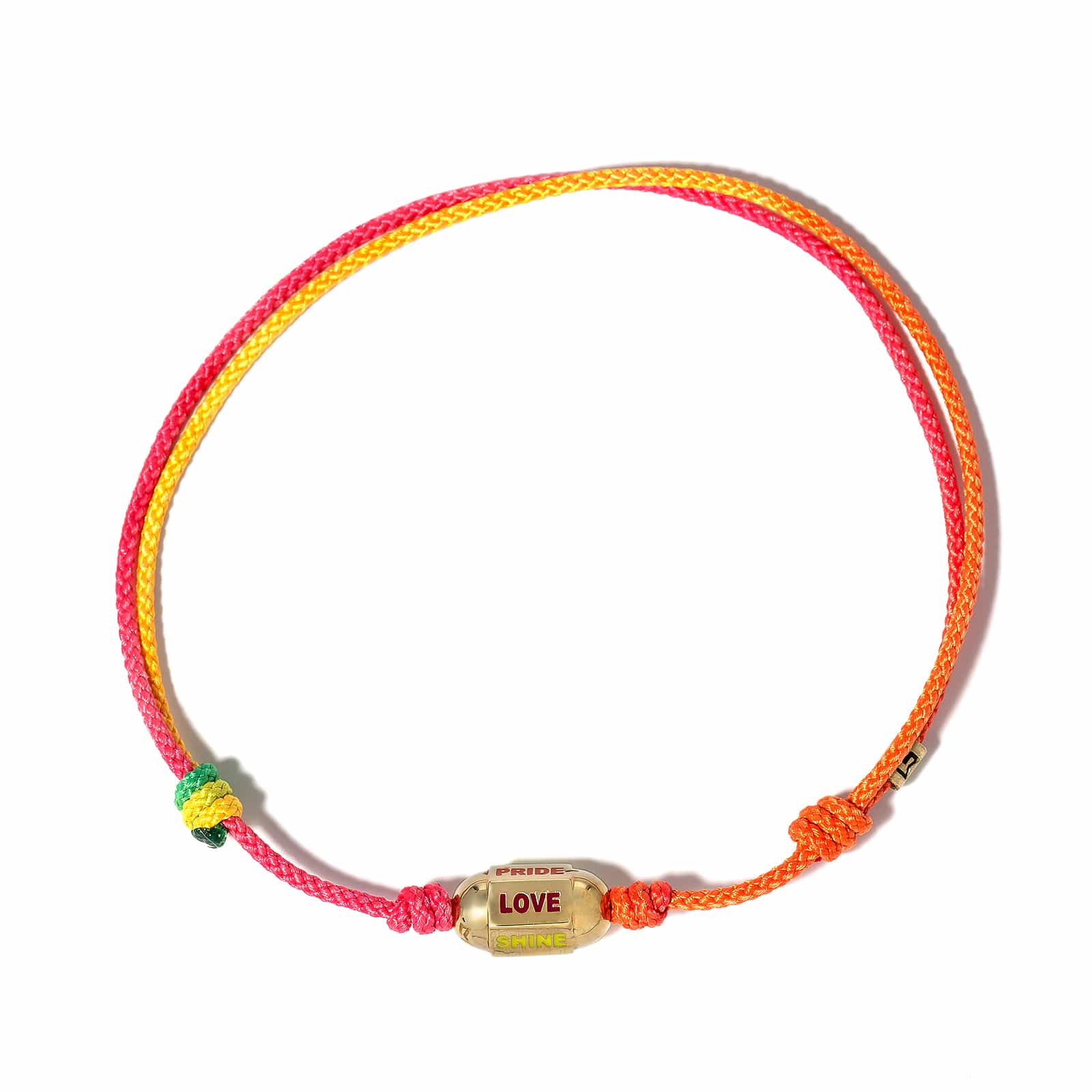 Luis Morais 14K Yellow Gold Hexagon Bolt and Rainbow Cord Bracelet