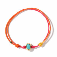 Luis Morais 14K Yellow Gold Oval Turquoise Bead and Rainbow Cord Bracelet