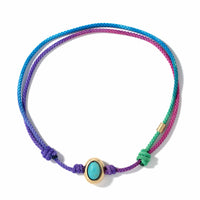 Luis Morais 14K Yellow Gold Oval Turquoise Bead and Rainbow Cord Bracelet